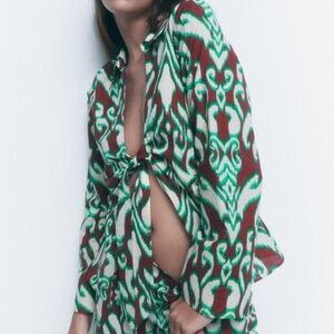 ZARA Printed Tie Blouse NWT